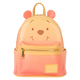 Pink and yellow backpack with bear face design on a white background