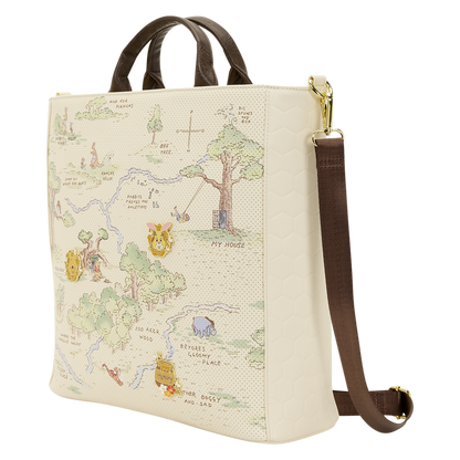 Bag with a map design featuring characters from a children's storybook on a white background