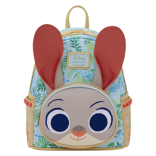 Backpack with a cartoon rabbit design on a white background