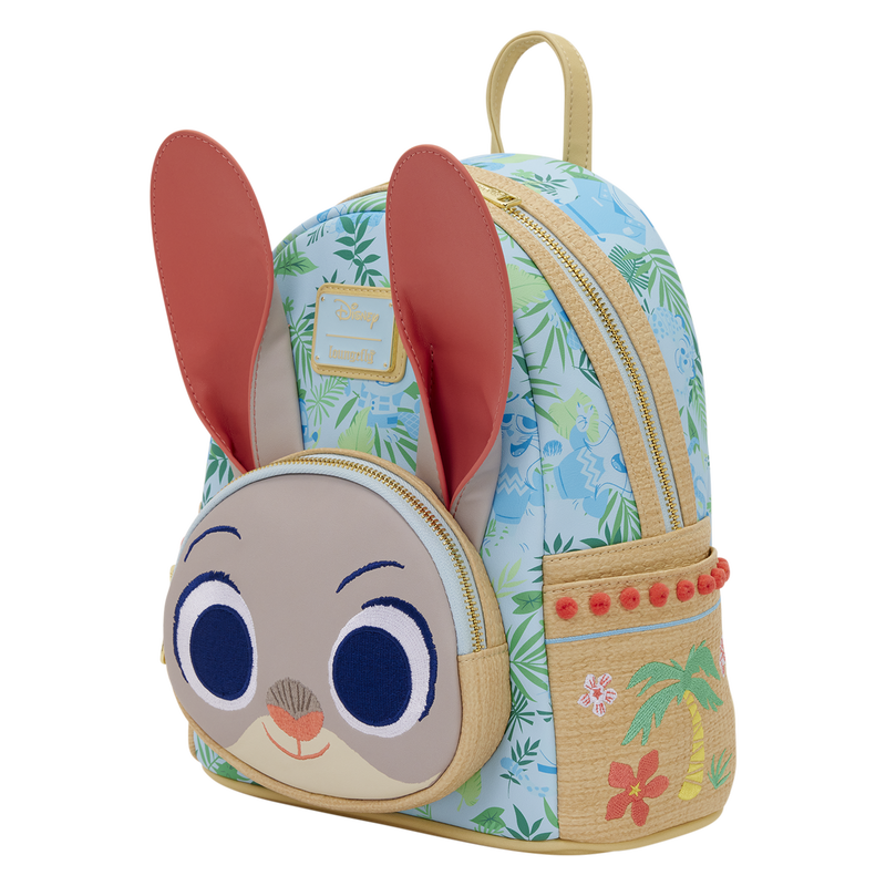 Backpack with character face and floral pattern on a transparent background