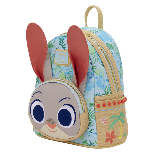 Backpack with character face and floral pattern on a transparent background