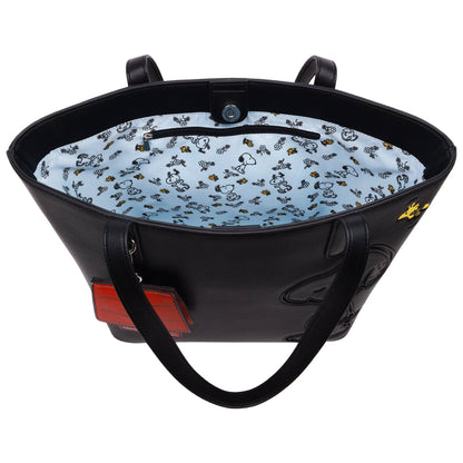 Peanuts Snoopy Minimal Black Tote Bag with Doghouse Cardholder
