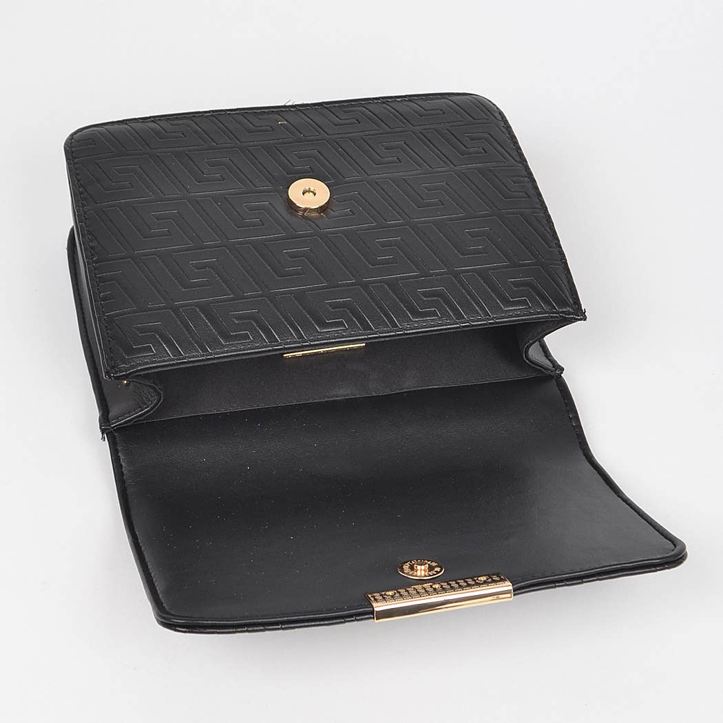 Embossed Faux Leather Flap Bag: Camel