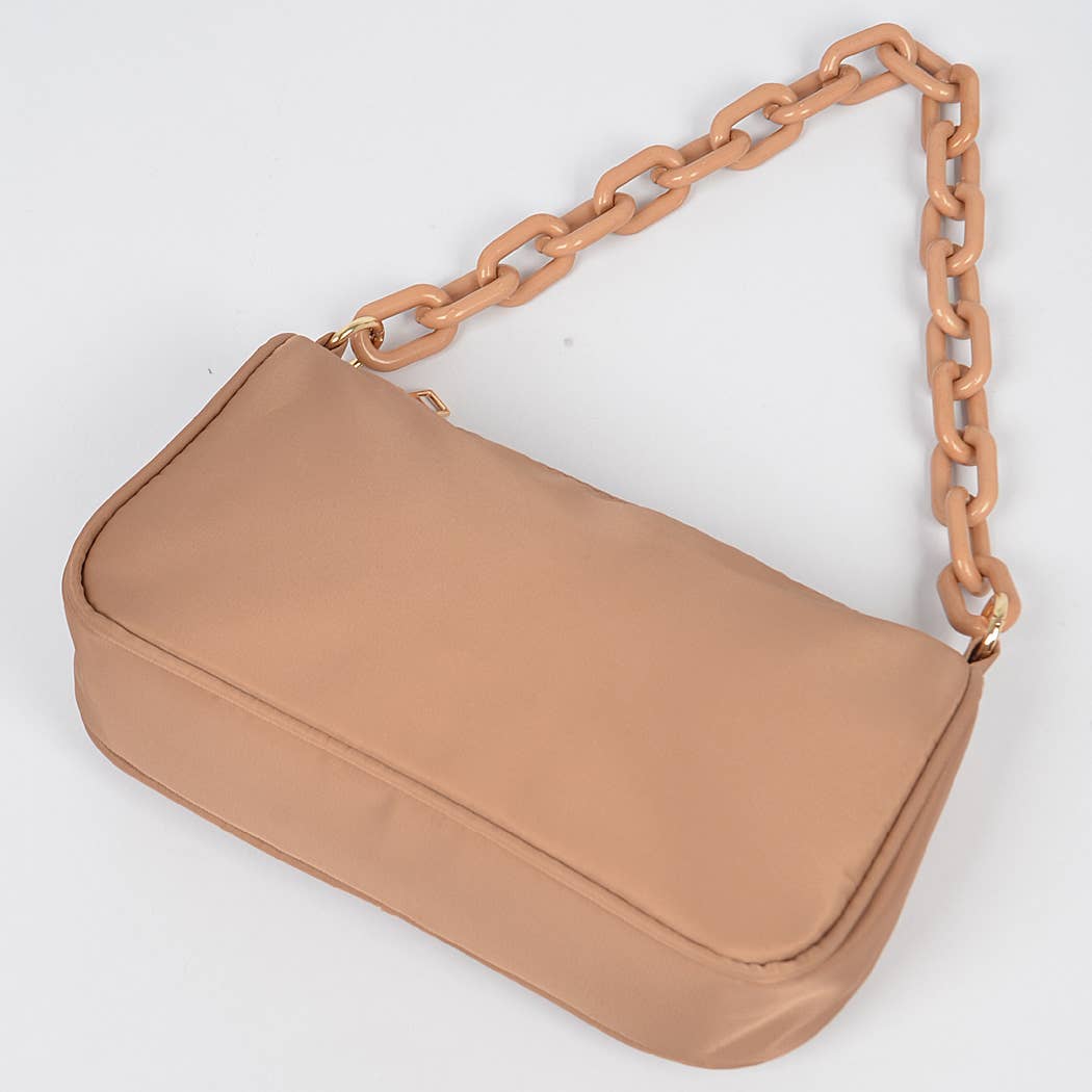 Nylon Shoulder Bag W/Acrylic Chain: Cobalt