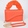 Faux Fur Braided Handle Bag: Orange