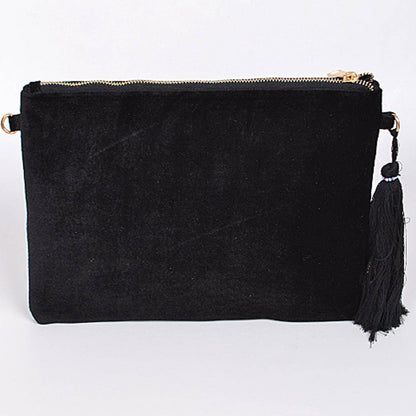Faux Velvet Clutch With Tassel: Burgundy
