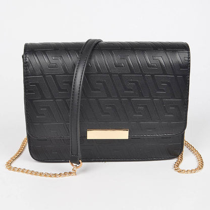 Embossed Faux Leather Flap Bag: Camel