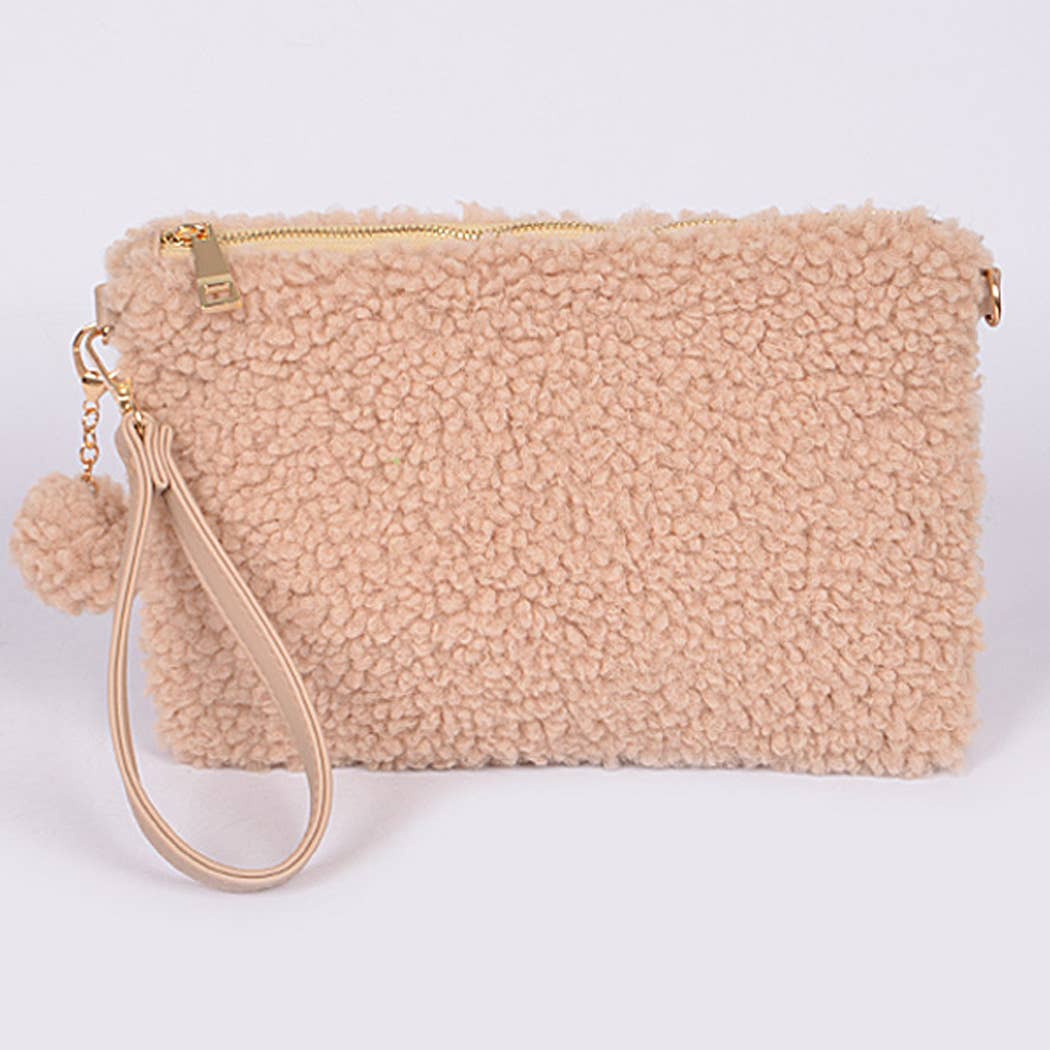 Faux Fur Clutch: Beige