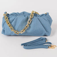 Denim Rectangle Chain Clutch: Light Blue