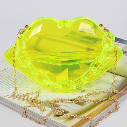 Clear Lip Plastic Bag W/chain: Neon Green