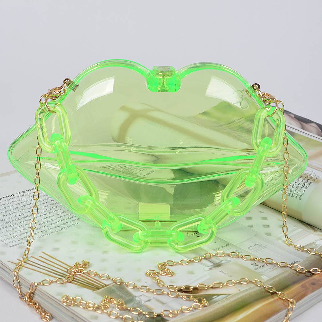 Clear Lip Plastic Bag W/chain: Neon Orange