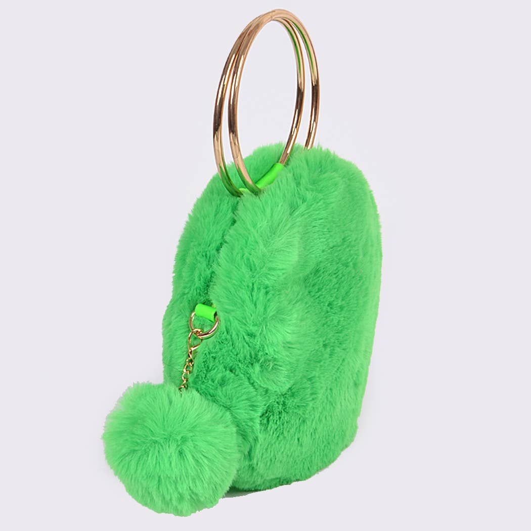 Faux Fur Handle Clutch: Red