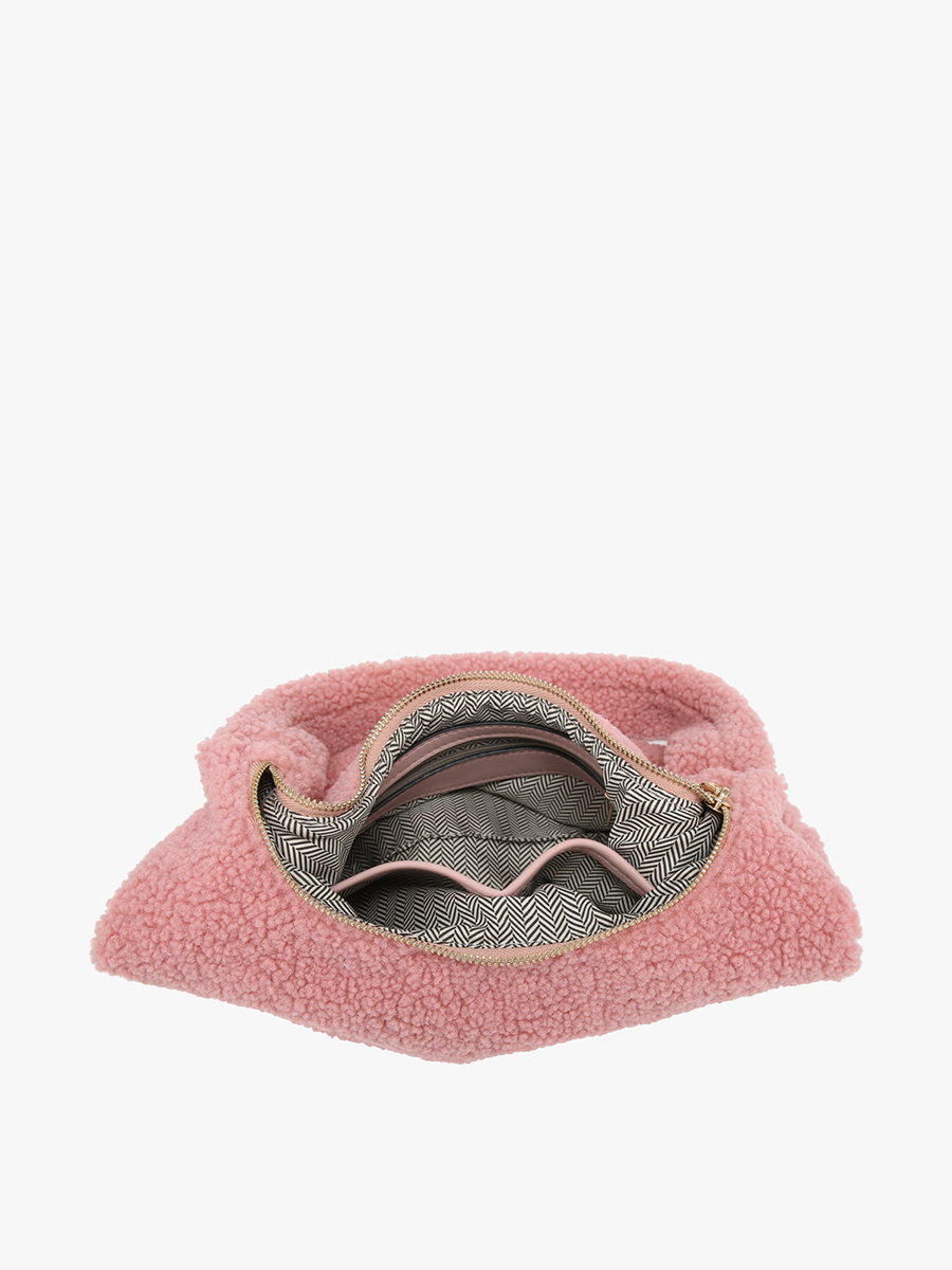 Polly Sherpa Shoulder Bag w/ Top Zip Closure | M2371 : Black