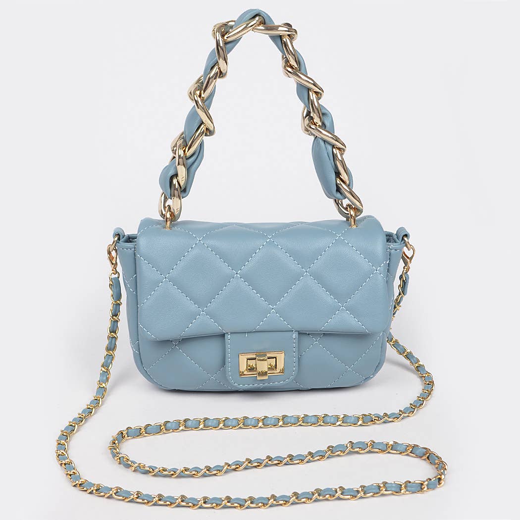 Quilted Faux Leather Chain Flap Bag: Purple