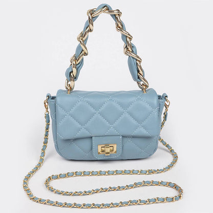 Quilted Faux Leather Chain Flap Bag: Purple