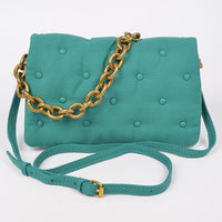 Cotton Canvas Studded Chain Shoulder Bag: Green