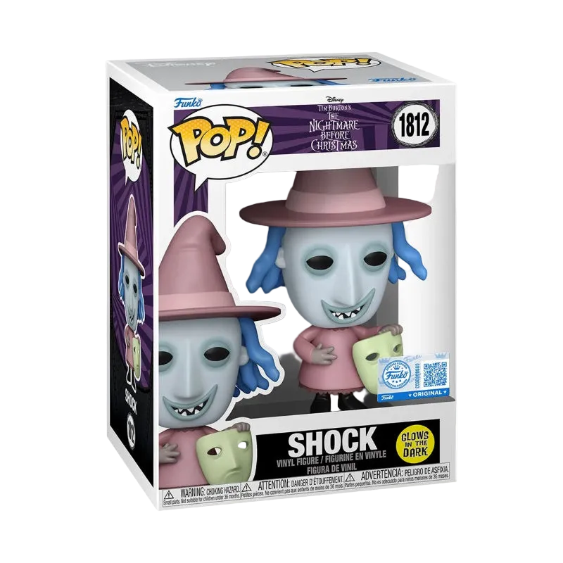 Funko Pop! vinyl figure of Shock from Disney's The Nightmare Before Christmas, number 1812, in its original window box packaging.