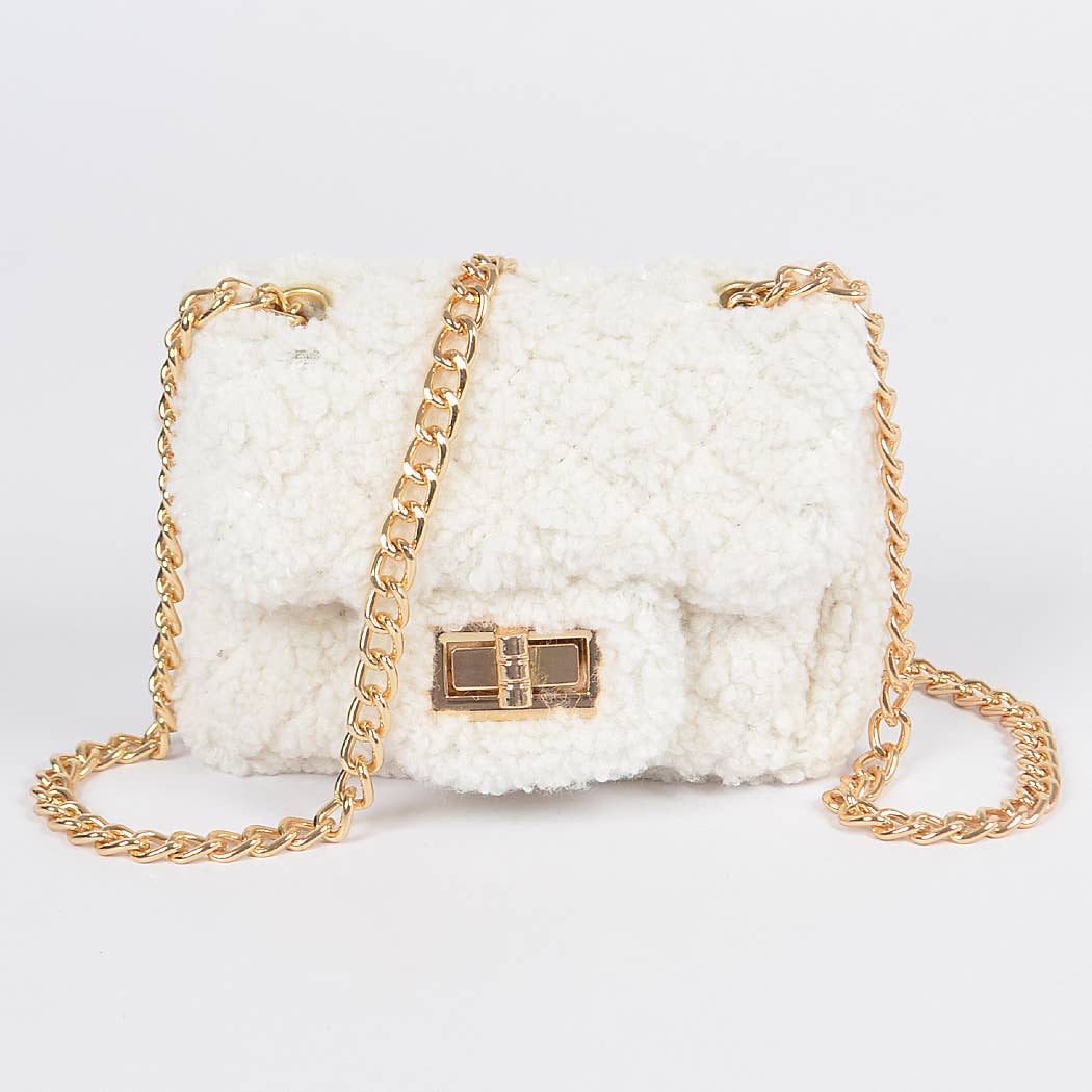 Faux Fur Mini Crossbody Bag: Black