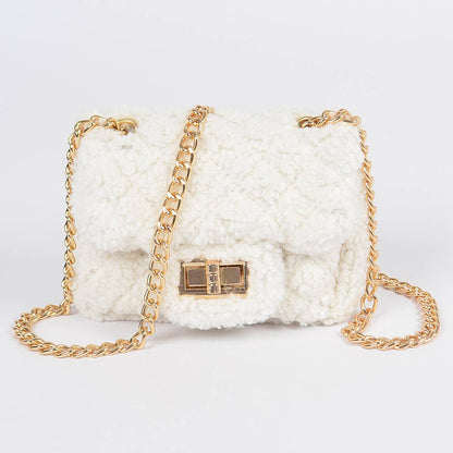 Faux Fur Mini Crossbody Bag: Black