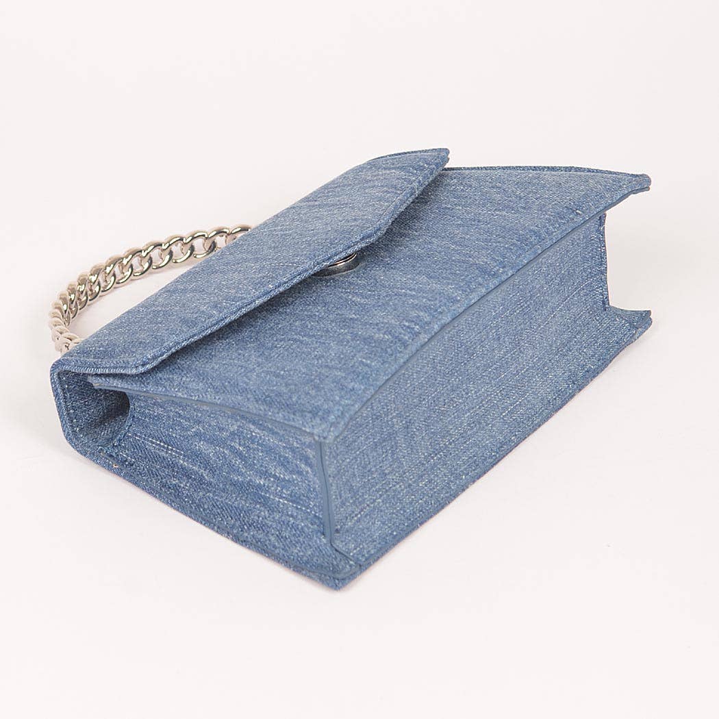 Denim Metal Handle Flap Clutch: LBL