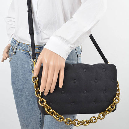 Cotton Canvas Studded Chain Shoulder Bag: Red
