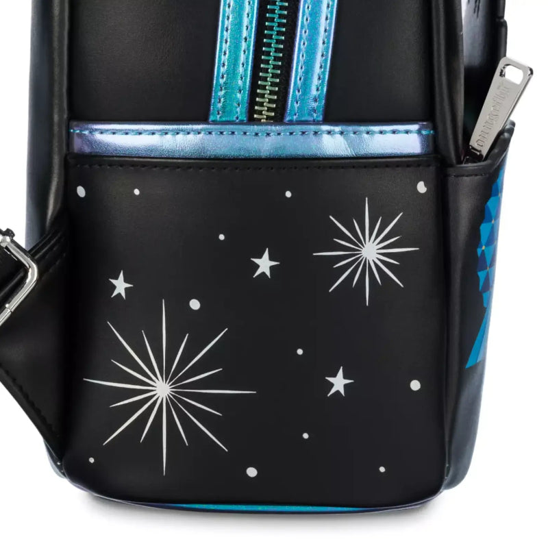 Black backpack with star patterns on a white background