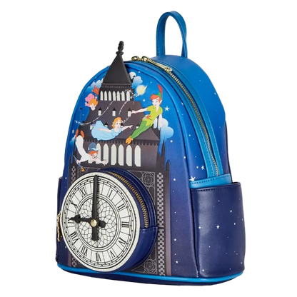 Blue backpack with Peter Pan and Wendy design on a white background