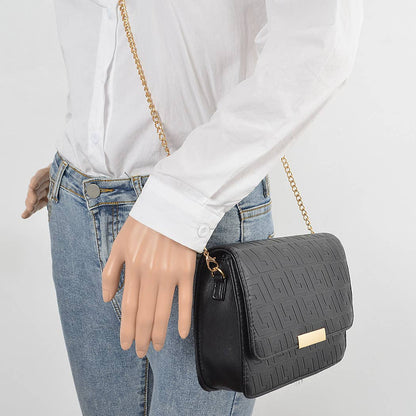 Embossed Faux Leather Flap Bag: Camel
