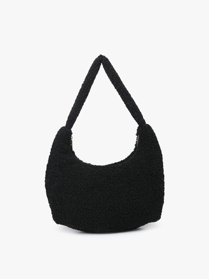 Polly Sherpa Shoulder Bag w/ Top Zip Closure | M2371 : Off-White
