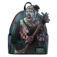 Loungefly Terrifier mini backpack with Art the Clown artwork on the front