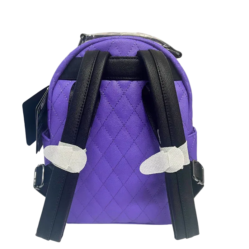 Purple backpack with black straps on a white background