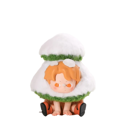 Toy figure of a character with orange hair and green outfit on a white background