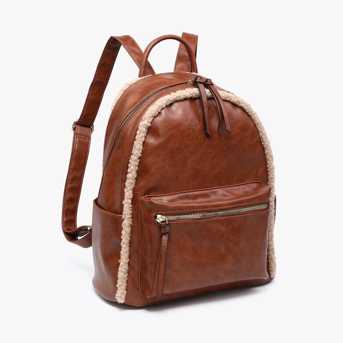 Sherpa Trim Backpack – Front Pocket Vegan Bag | BP2420 : Brown
