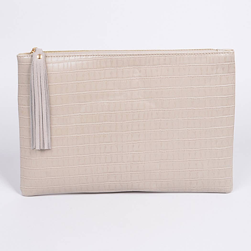 Shine Leather Clutch: Grey