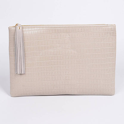 Shine Leather Clutch: Grey