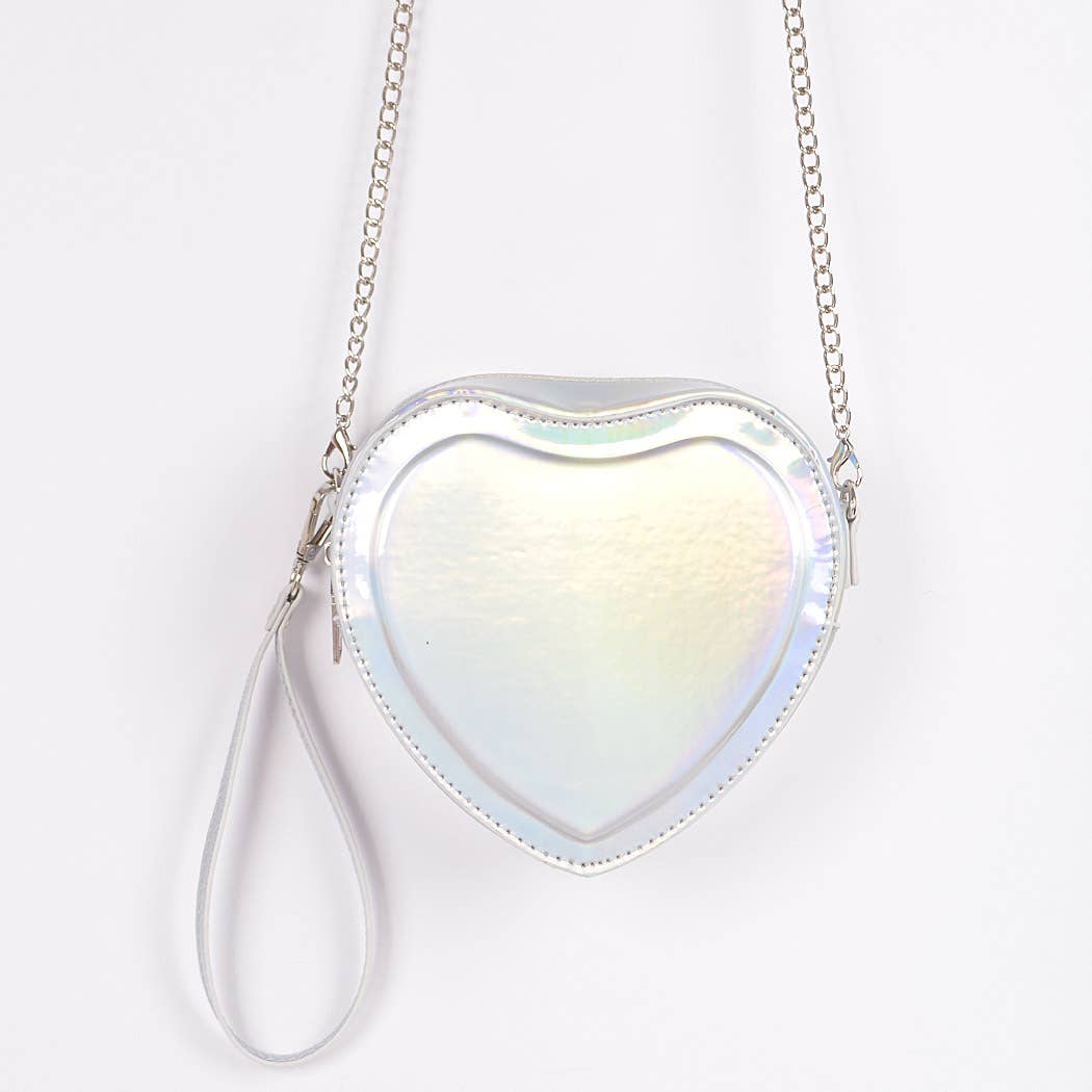 Heart Shape Mirror Metallic Crossbody Bag: Red
