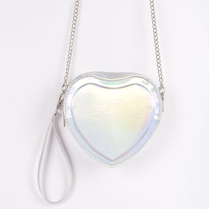 Heart Shape Mirror Metallic Crossbody Bag: Silver
