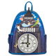 Blue backpack with fairy tale design featuring characters and a clock face on a white background