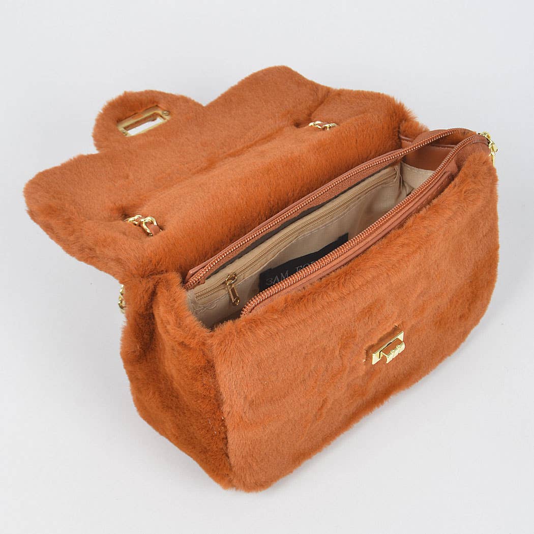 Faux Wool Flap Shoulder Bag: Cobalt