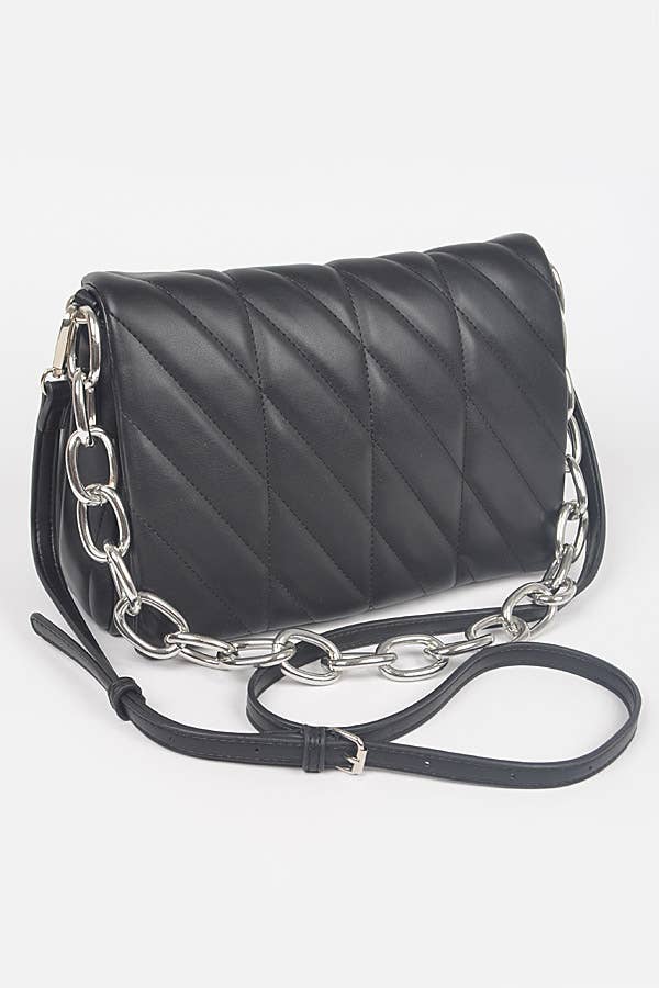 Quilted Chain Shoulder Bag: Orange