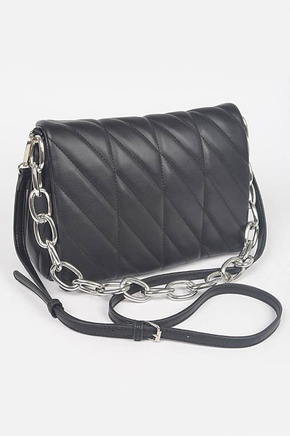 Quilted Chain Shoulder Bag: Orange
