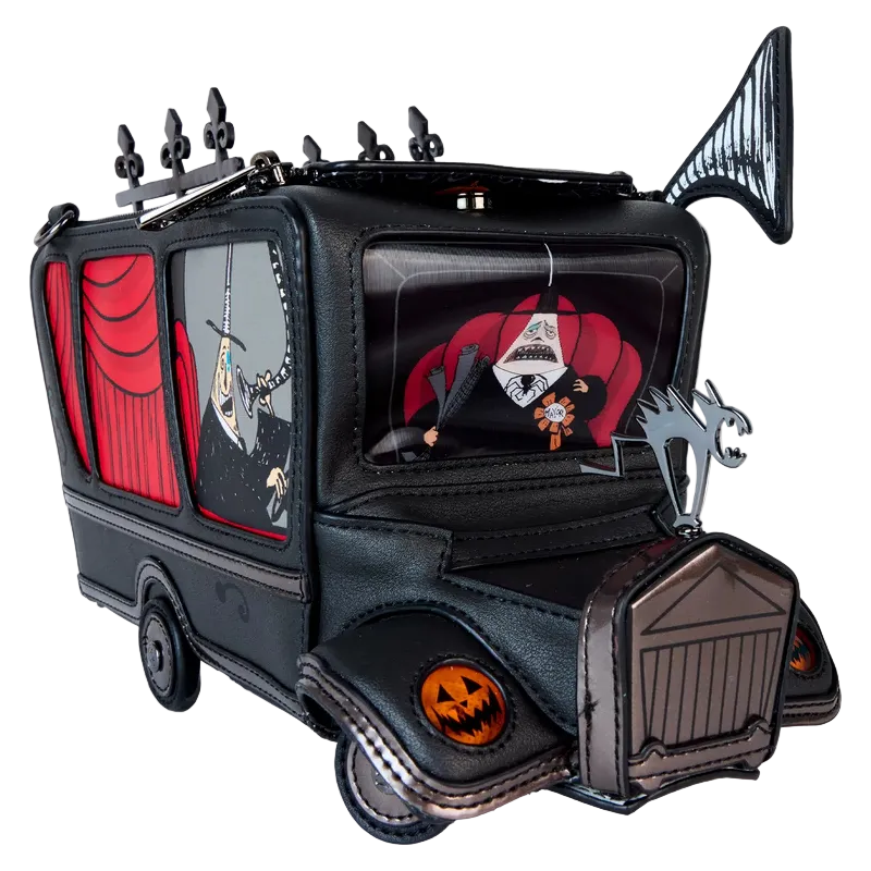 Halloween-themed toy car with decorative elements on a white background