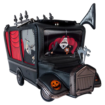 Halloween-themed toy car with decorative elements on a white background
