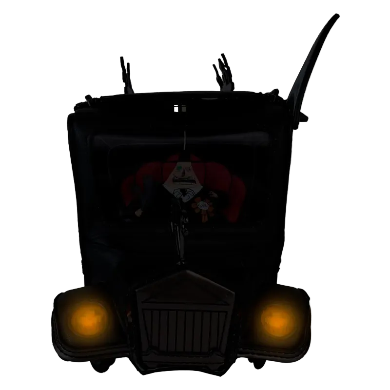Silhouette of a vehicle with a skull design on a white background
