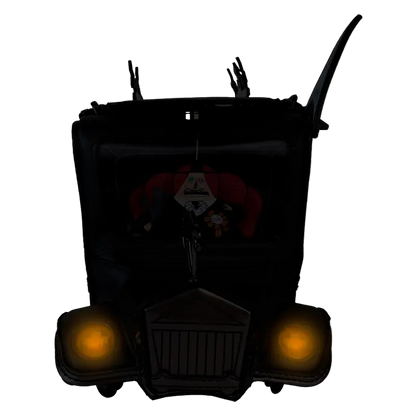 Silhouette of a vehicle with a skull design on a white background