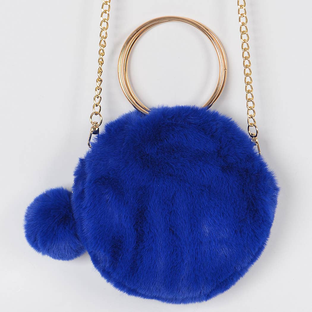 Faux Fur Handle Clutch: Red
