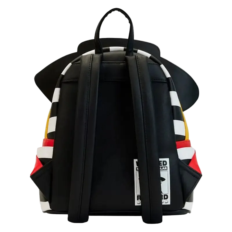 Black backpack with colorful accents on a white background