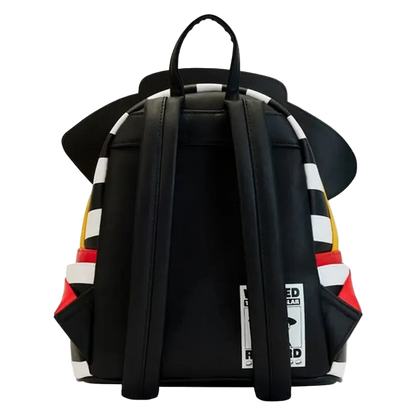 Black backpack with colorful accents on a white background
