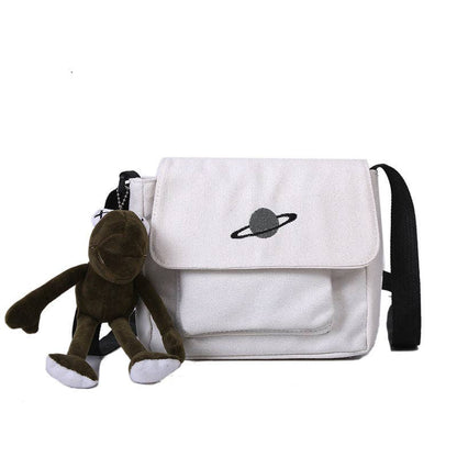 Planet Embroidery Large Capacity Crossbody Shoulder Bag: Black without Frog