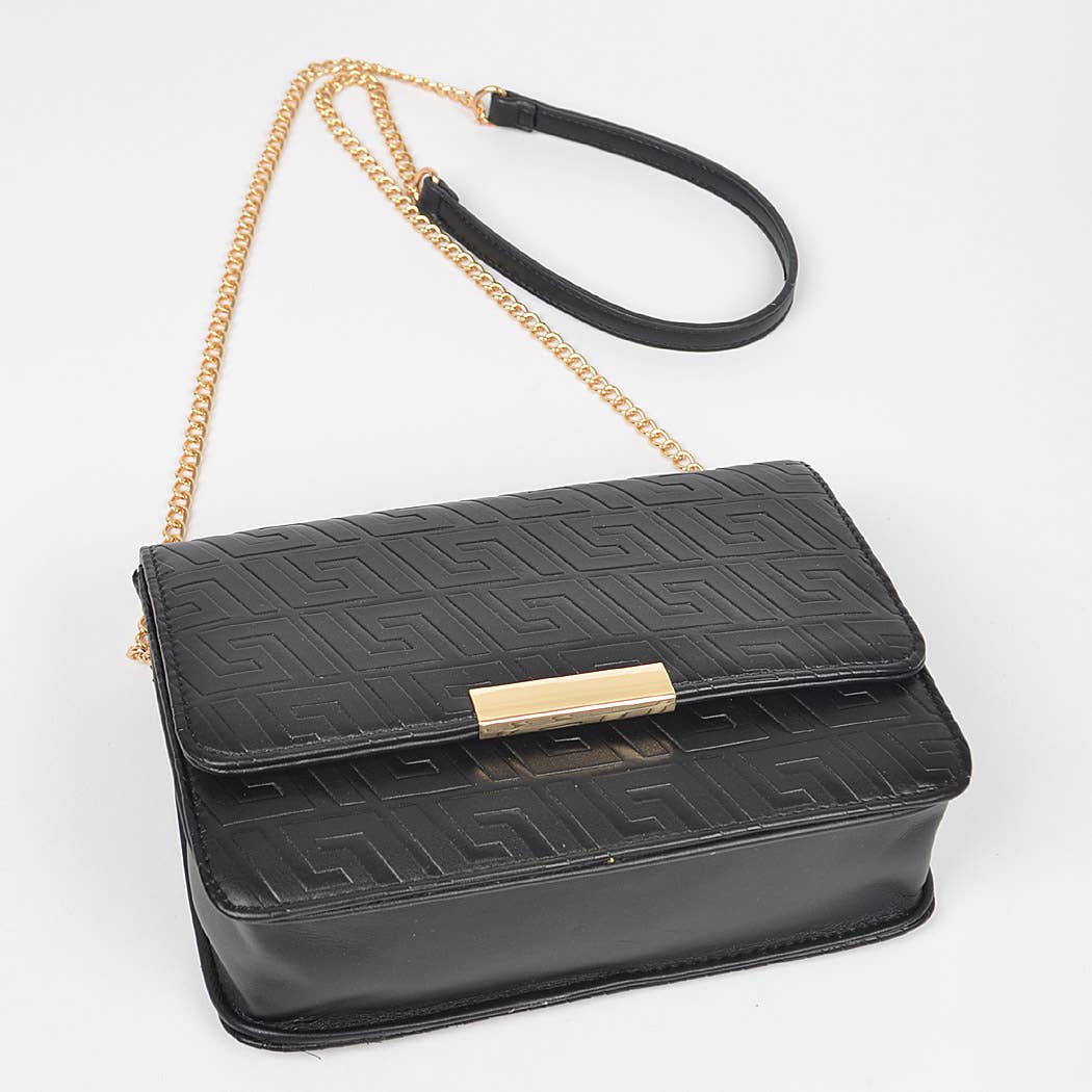 Embossed Faux Leather Flap Bag: Camel